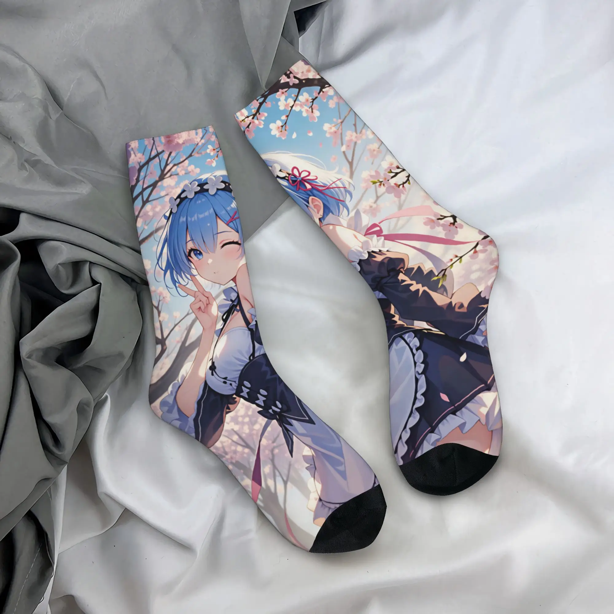 Anime Rem Emilia R-Re:ZERO Crew Socks Unisex Cute Starting Life in Anothers Worlds Spring Summer Autumn Winter Dress Socks