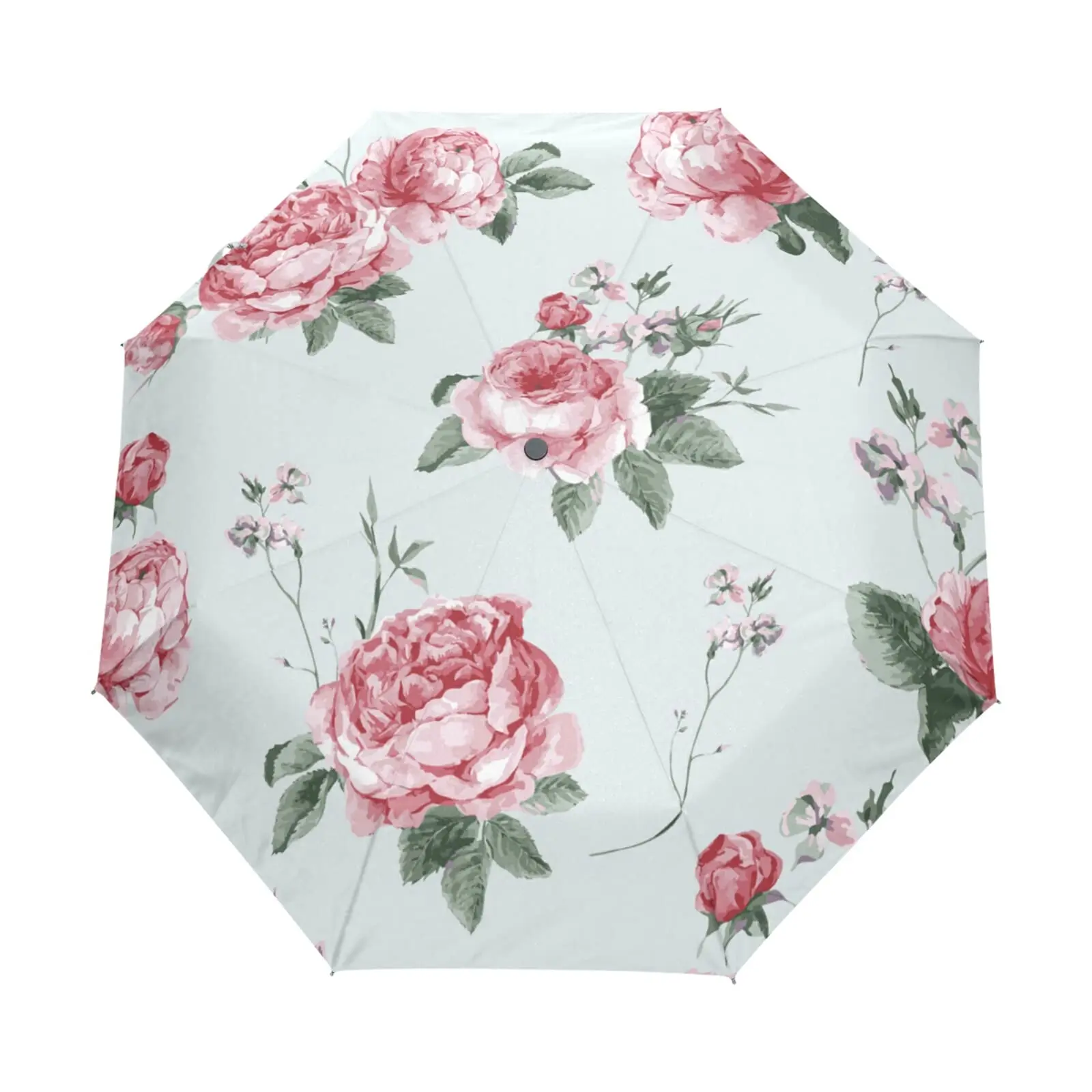 Vintage Rose Travel Umbrella Portable Folding Windproof Countryside Flowers Umbrella Romantic Floral Umbrella, Sunny and Rainy