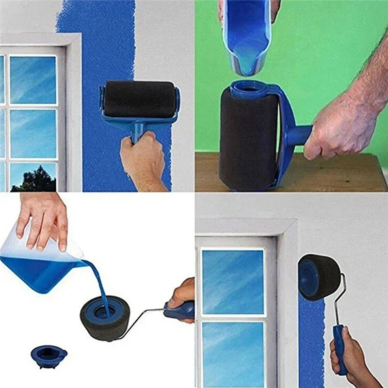 A84X-Wall Painting Roller Brush Set- 6Pcs Multifunctional Paint Roller Corner Brush Handle Tools For DIY Household Operate Use