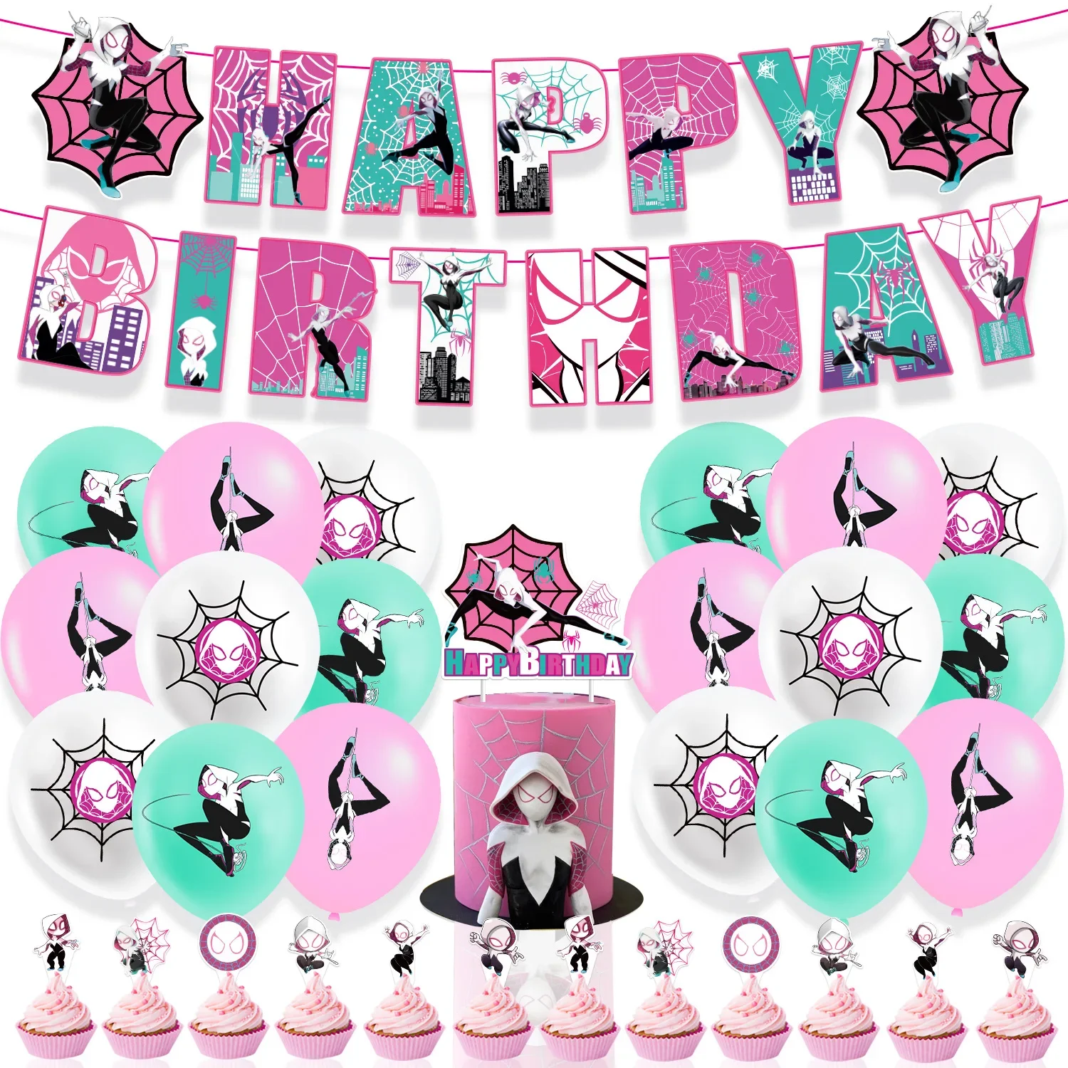 Across The Party Decoration Pink Girl Birthday Supplies Banner Backdrop Tableware Cake Topper Decor