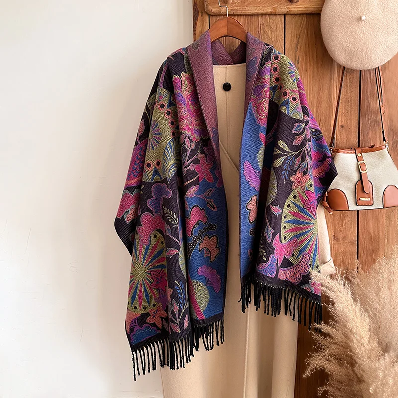 New Luxury Brands Ethnic style Two-Sided Scarf Cashmere Soft Warm Fringe Pashmina Shawl Winter Coldproof Windproof Blanket Scarf