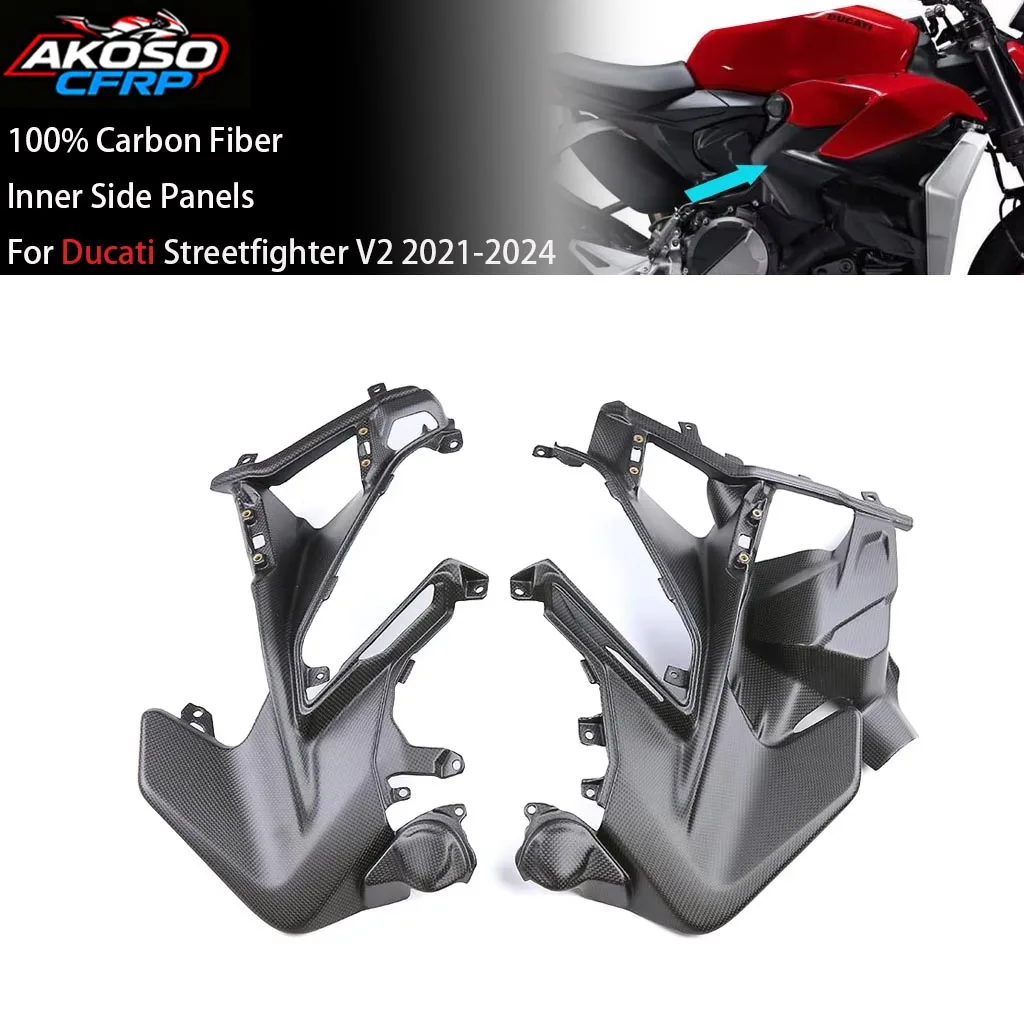 Motorcycle Accessories For Ducati Streetfighter V2 2021-2024 100% Carbon Fiber Body Inner Side Panels Cover Fairing Protection