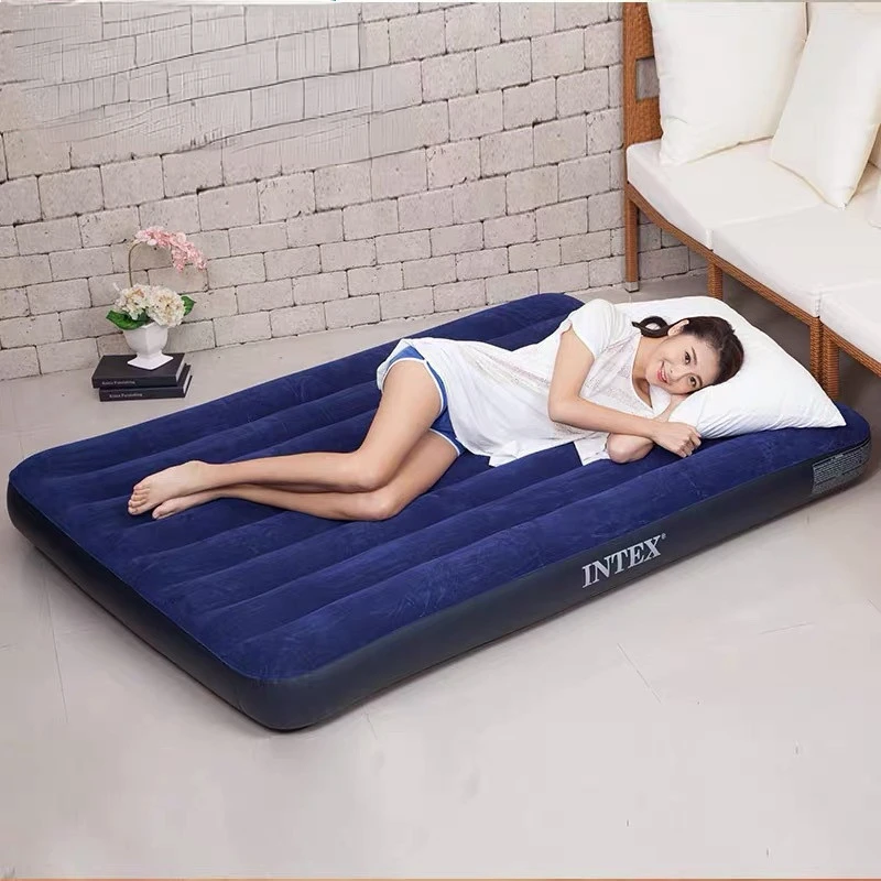 Matelas gonflable pliant bleu, lit à air, simple, double, grande taille, épais, domestique, extérieur, pratique