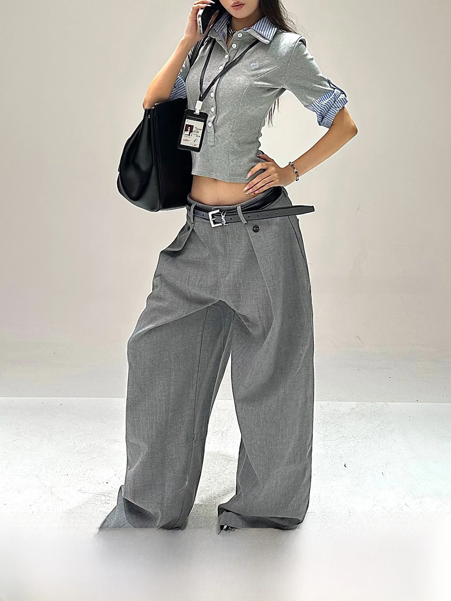 

CCUP SPACE Linen ey Loose Pleated Drapey Straight Wide Leg Casual Suit Pants Women Autumn Winter High Waist Long Commute