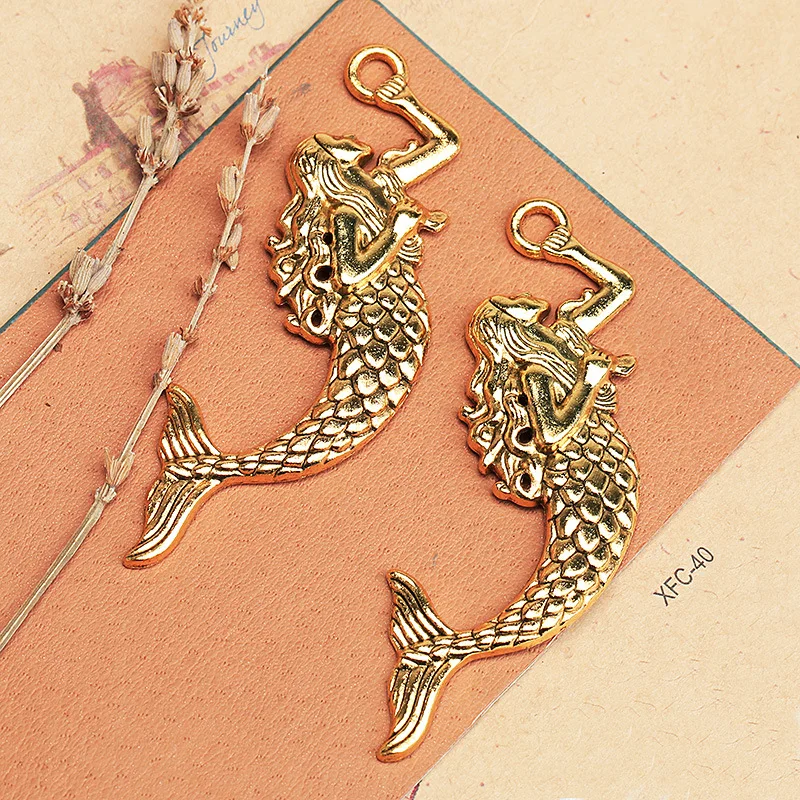 5pcs/lot 76*25mm Alloy Big Beautiful Mermaid Charms Jewelry Handmade Charms Fit Diy Jewelry Making