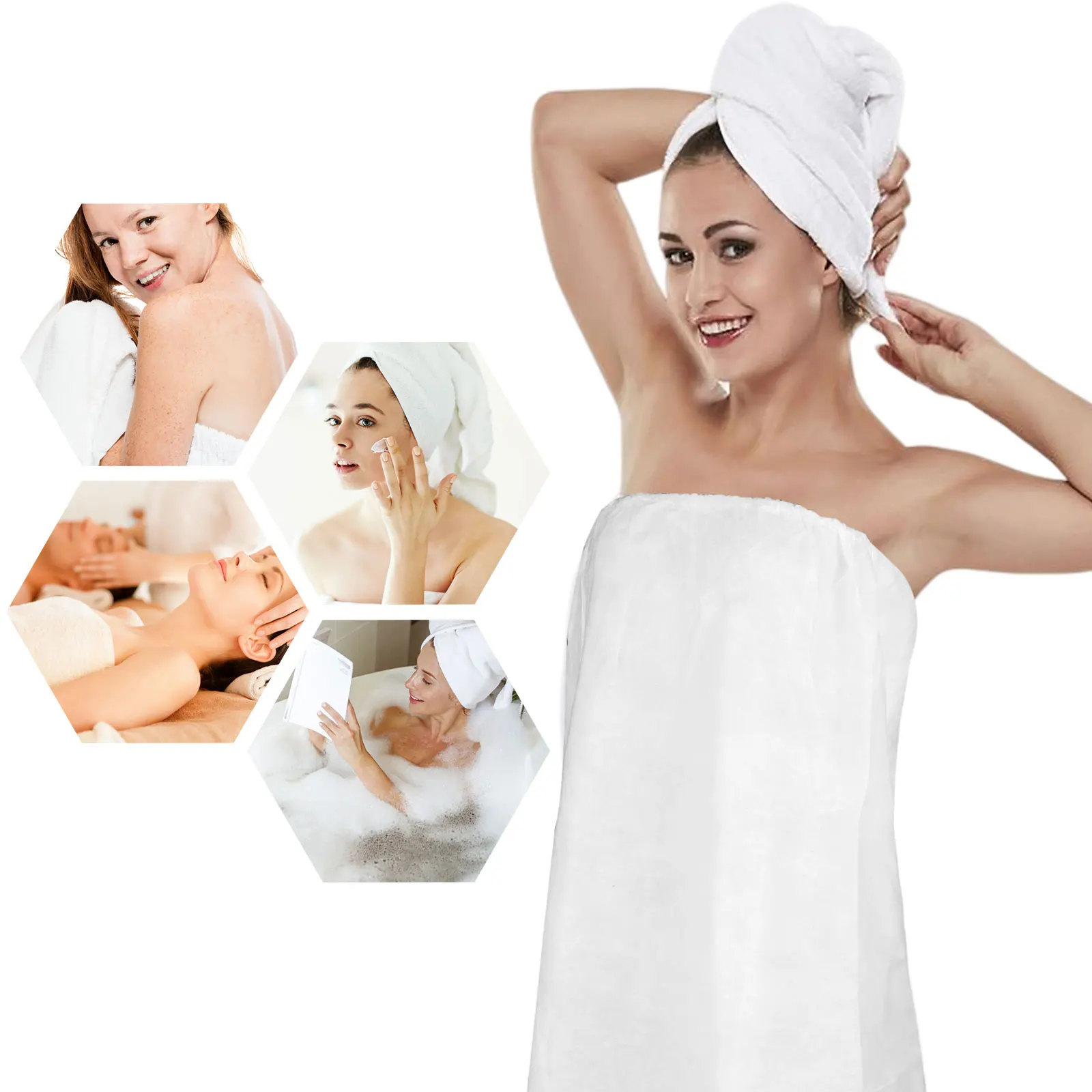 10Pack Disposable Spa Wrap Non-Woven Bath Wrap Disposable Bath Skirt Body Wrap Non Woven Bathrobe with Adjustable Closure