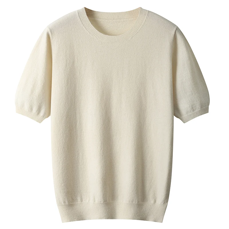Mode 100% merinowol O-hals Casual effen kleur korte mouwen trui Pullover kasjmier comfortabele zachte kleding top
