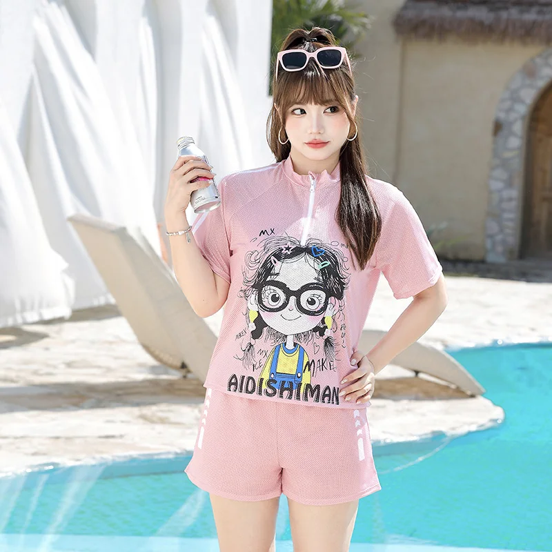 New Plus Size Bikinis Swimsuits Set Boyshorts 3 Piece Women Big Breast Swimming Costume Swim Top Shirt and Shorts Quick Dry