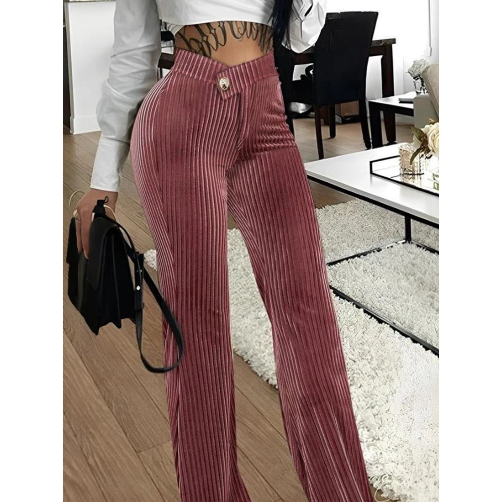 

Autumn Women Solid Color Ruched Fold Ribbed Corduroy Pants Female Long Elegant Office Street wear Casual Pants Women Clothing