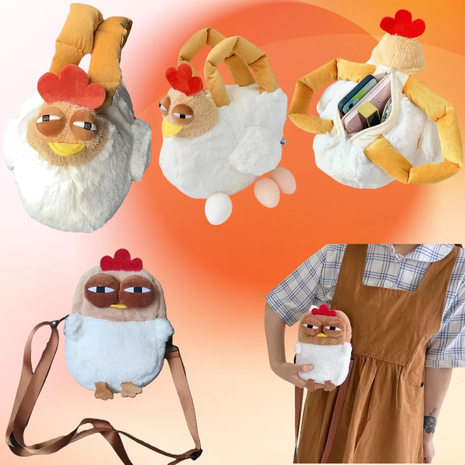 Fur Chicken Plush Bag Ugly Hen Shape Handbag Funny Chicken Doll Satchel Purse for Women Birthday Gifts