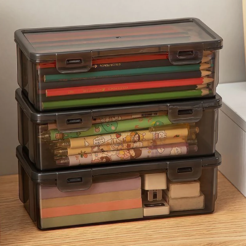* Wholesale Transparent Pencil Case Box Large-capacity Stackable Storage Box Office School Pencil Case Supplies Pencil Storage