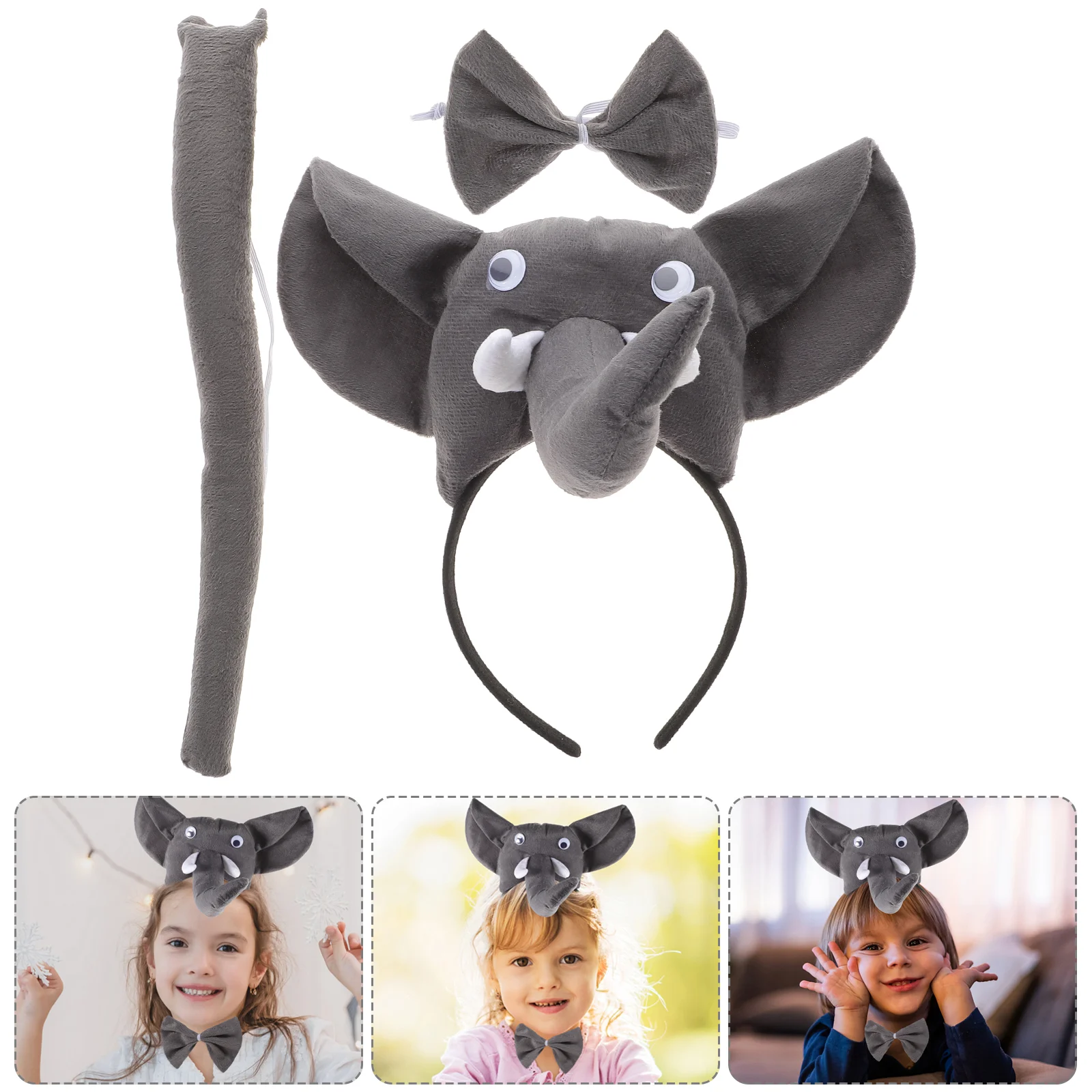 

Elephant Headband Set Carnival Props Cosplay Decorative Hairband Tail Bow Tie Cloth Stage Dancing Premium Material Novel