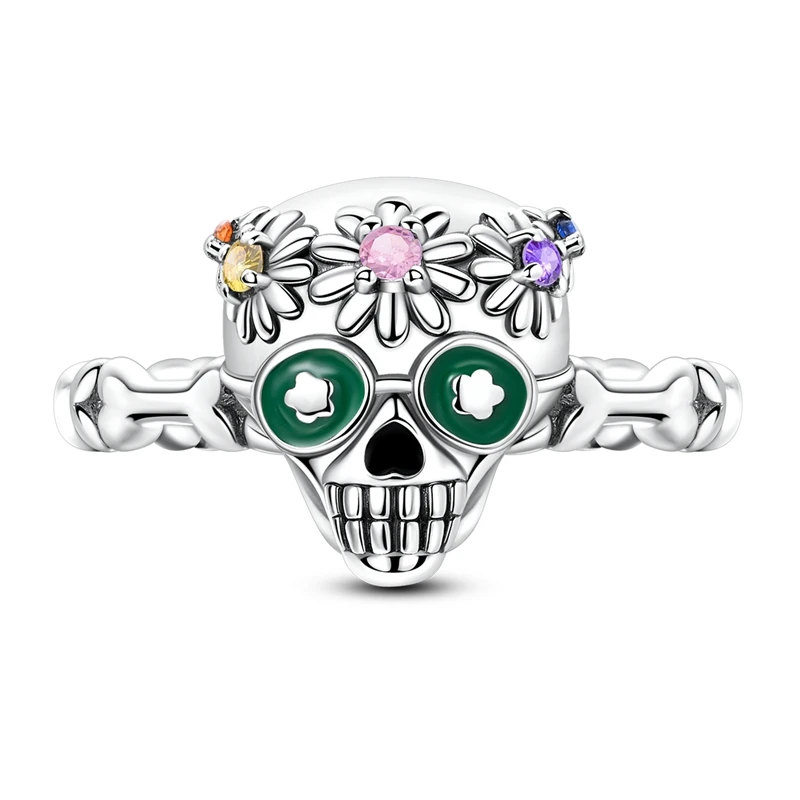 Original 925 Sterling Silver Skeleton Zirconia Bone Open Rings For Women Girls Jewelry Birthday Anniversary Gifts