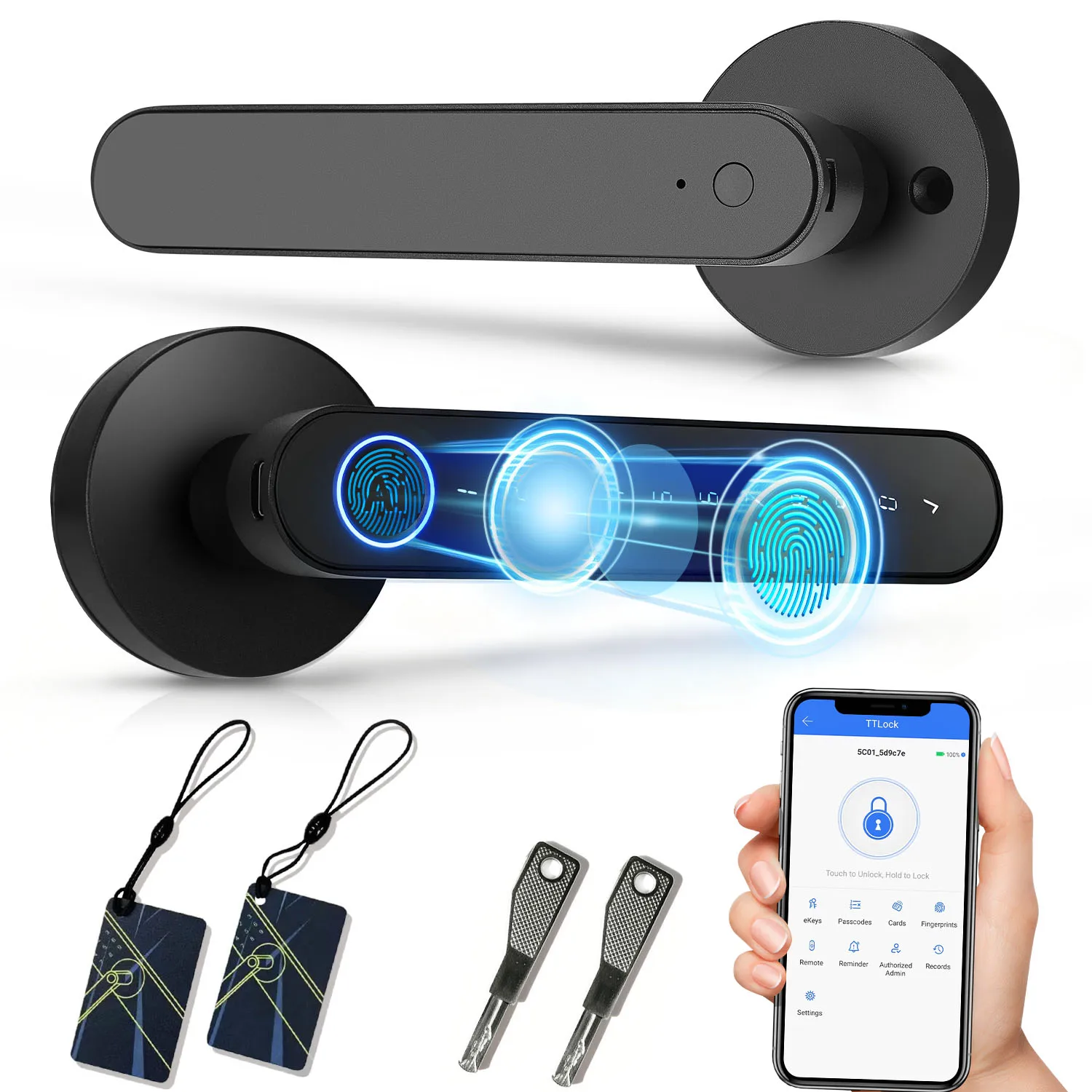 TTlock App Fingerprint Smart Lock RFID Card Electronic Door Lock Mechanical Key Unlock for Home Wood Door