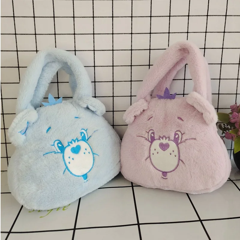 Cartoon Cute Care Bears Rainbow Love Bear Plush Doll Handbag Single Shoulder Crossbody Fluffy Bag Girl Gift
