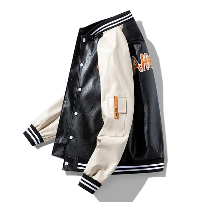 Unisex Oversized Couple Jacket Baseball Collar PU Leather Coat Premium Material for Streetwear Casual Outfits​