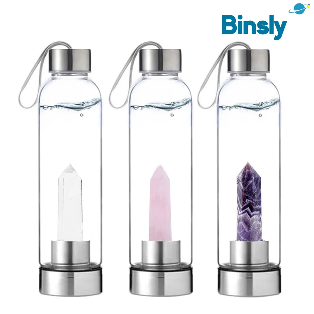 550 ml edelsteen glazen fles energie natuurlijke kwartskristal water drinkfles helende kristal doordrenkte glazen waterfles