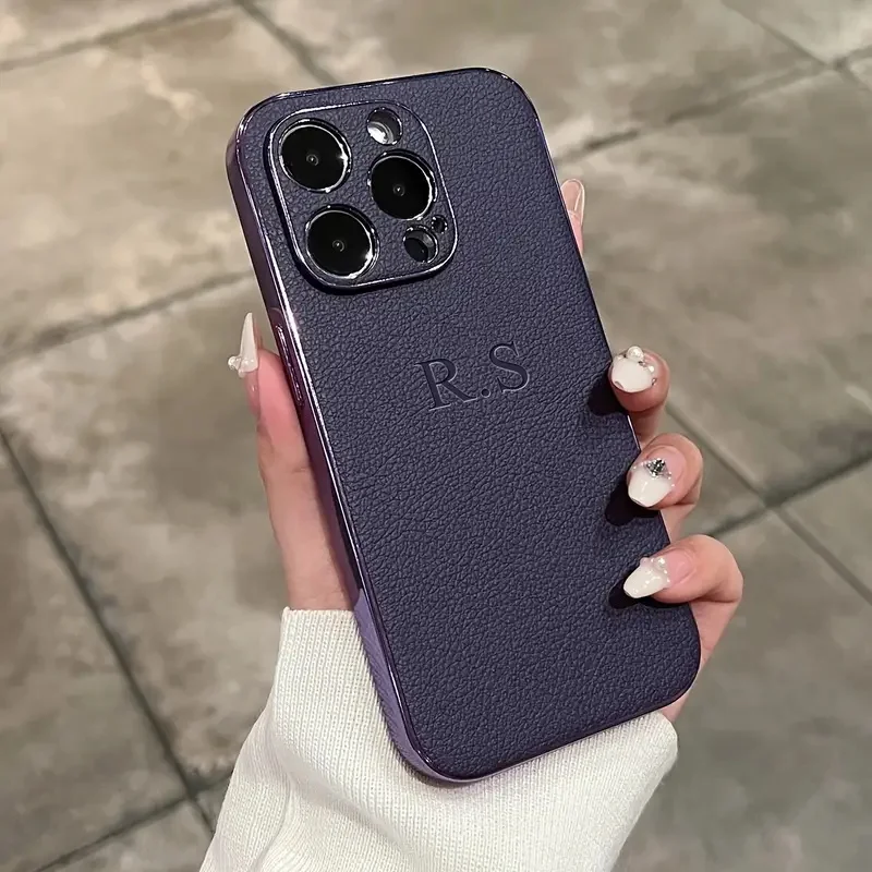 Personalisierte, individuelle Initialen-Namenshülle für iPhone 18 17 16 15 14 13 12 11 Pro Max Air, luxuriöse Lederhülle mit Beschichtung. – Detail 7
