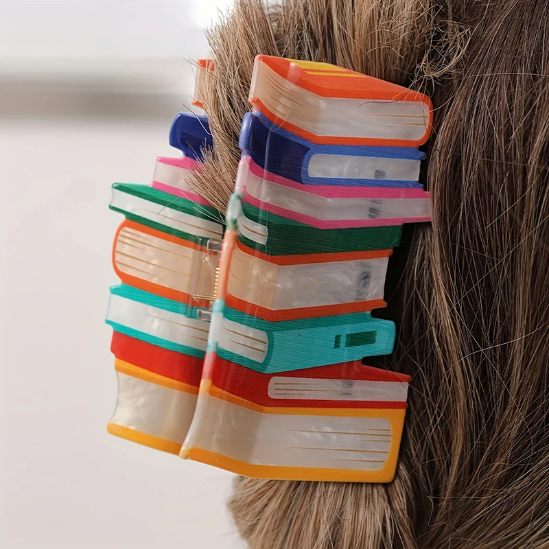 Creative Book Hair Claw Funny Color Blocked Book Hair Clip Fashion Shark Clip For Woman Girls Versatile Hair Accessories Gifts