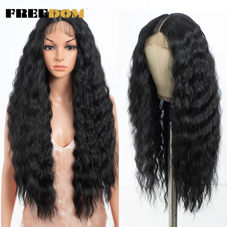 

FREEDOM Synthetic Lace Front Wigs For Black Women Long Deep Curly Wavy Lace Wig 30 Inch Ombre Blonde Lace Wig Cosplay Wigs