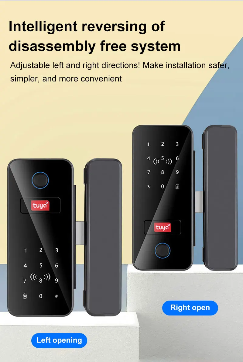 Tuya Smart Glass Door Lock Fingerprint Password IC Card App Remote Keyless Entry with Gateway Option for Office