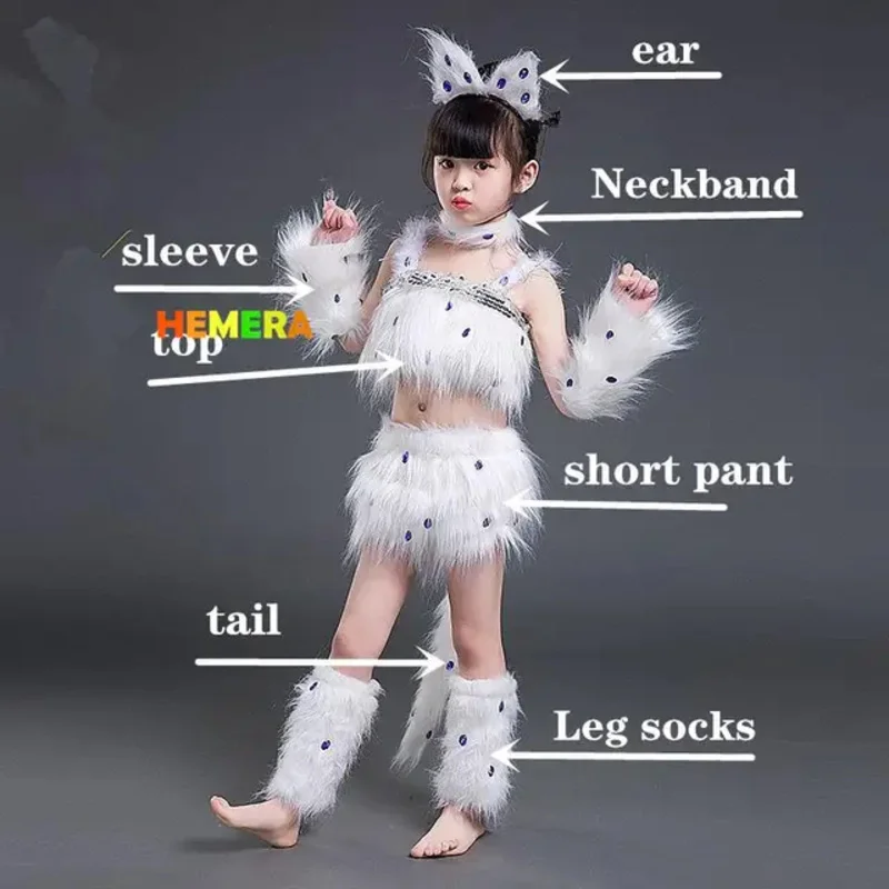 Witte kat cosplay voor meisjes sexy kat meisje cosplay kostuums Vos meisje cosplay dier dans kostuums voor kinderen Halloween cosplay