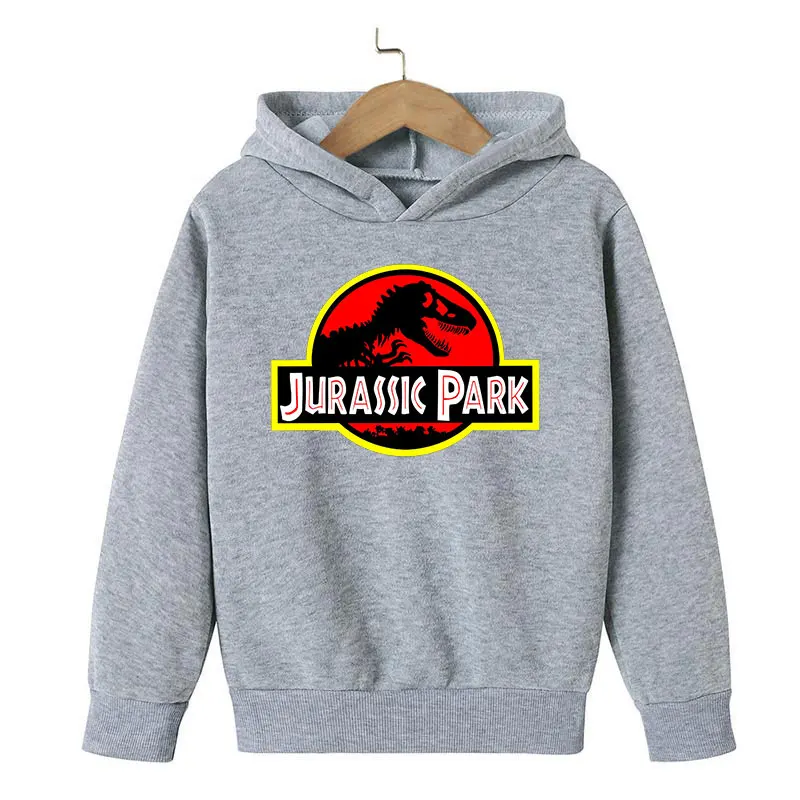 Jurassic Park Dinosaurs Hoodies Boys Girls Spring Autumn Cartoon Printed Children\'s Clothing Casual Sweatshirr Black Red Tops