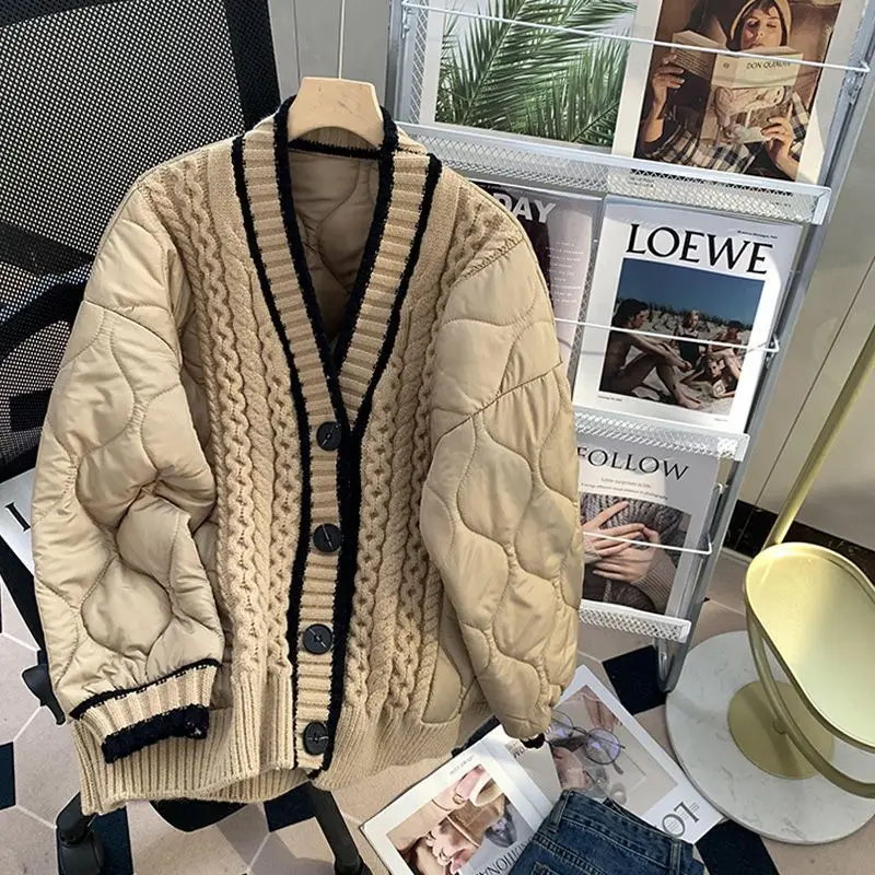 

Gagarich New Women Lazy Style Jacket Spliced Sweaters Women Outdoor Wear Autumn Winter Thick Loose Knit Cardigan Jacket Top