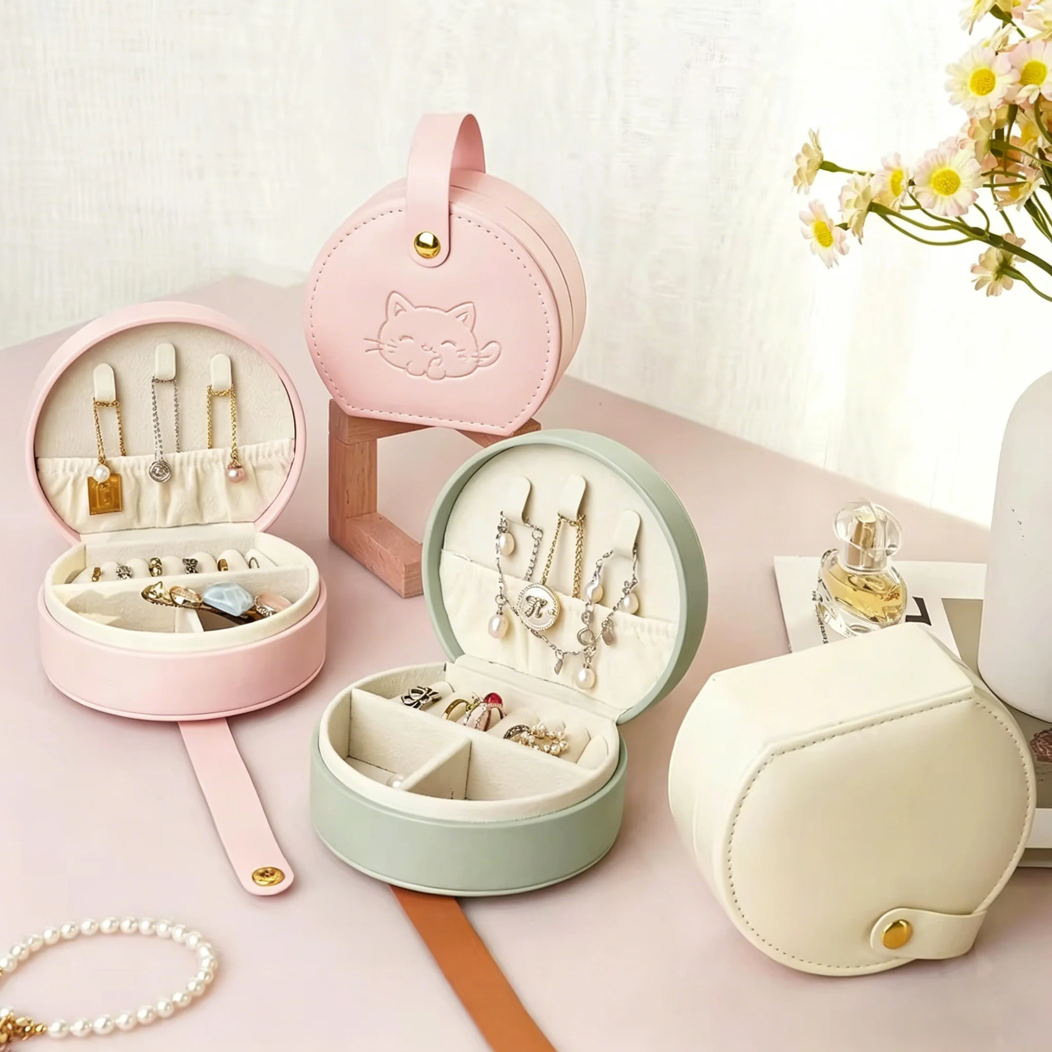 

PU Leather Jewelry Box Custom Logo Portable Small Case for Women's Jewellry Earrings Rings Bracelet Necklace Weddings Gift Boxes