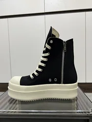 Ricks Plateauschuhe Herren Owens Freizeitschuh Damen Schwarzes Canvas High Top Schnürreißverschluss Dicke Sohle 6 cm Owens Flacher Stiefeletten Damen