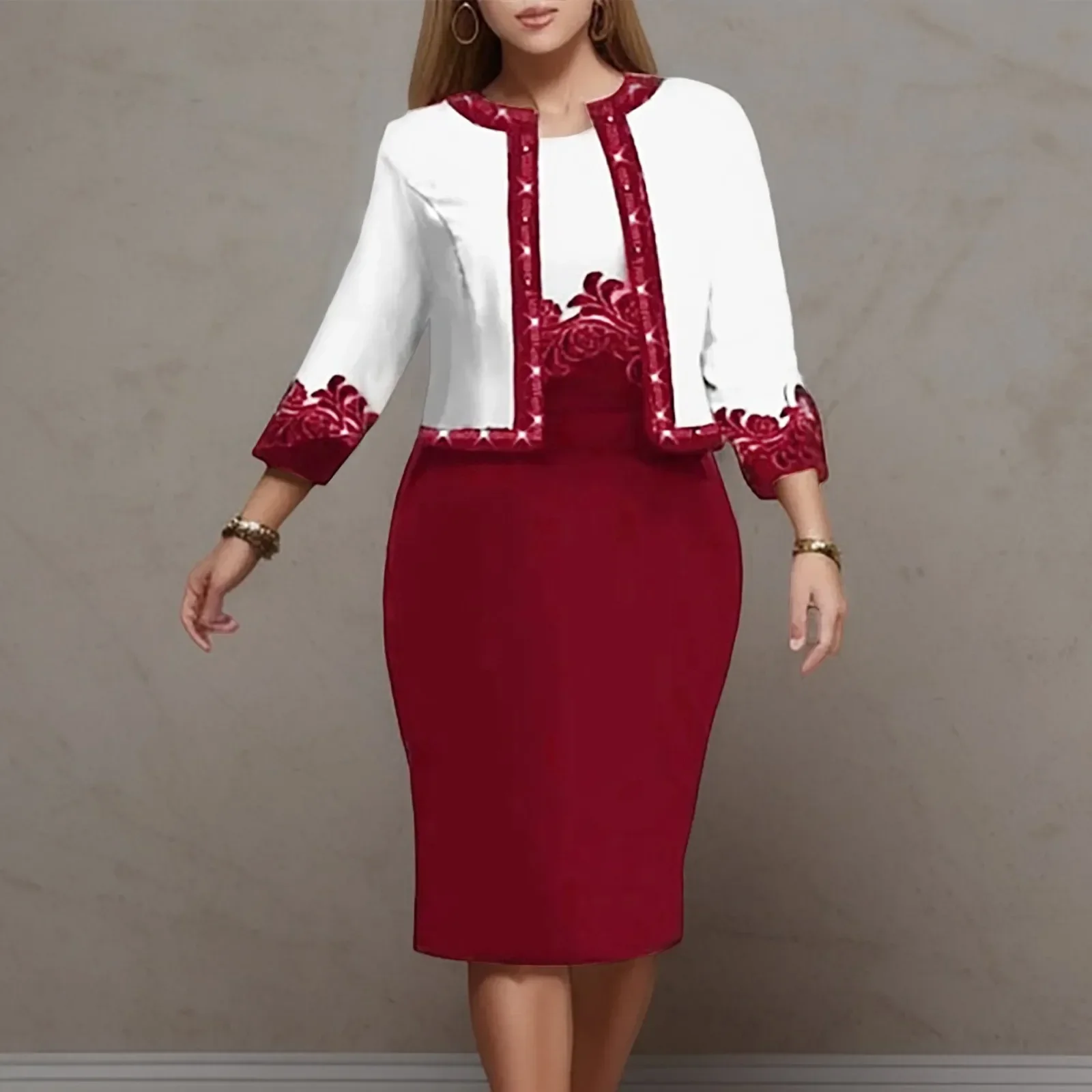 African Dress Set Clothes Women 3/4 Sleeve Jacket Tops And Dress Suit Autumn New Print Fashion Office Lady African Outfits 2023