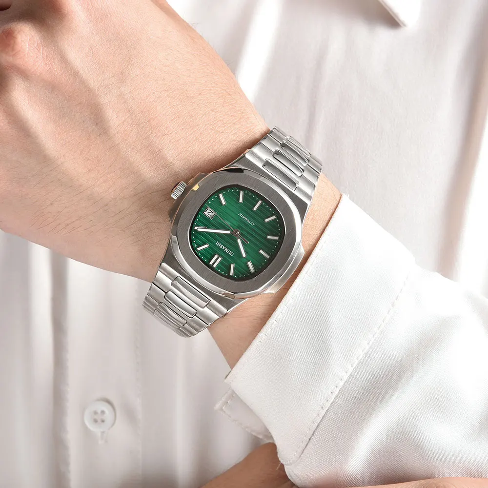 นาฬิกาข้อมือผู้ชายสุดหรู NH35 ระบบอัตโนมัติ กลไกจักรกล กระจกแซฟไฟร์ ตัวเรือนสแตนเลส นาฬิกาผู้ชายแบบสั่งทำพิเศษ
