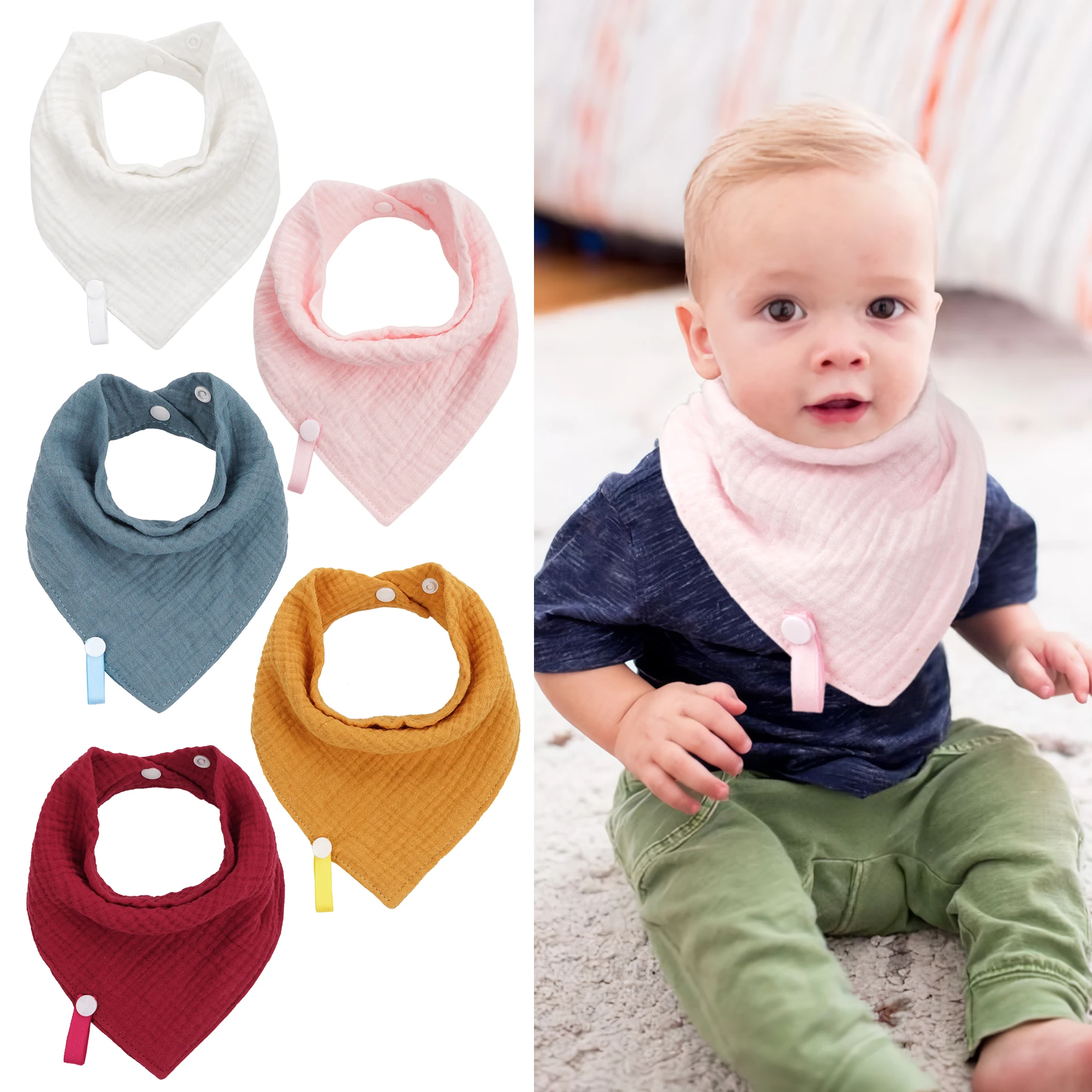 3/5PCS Baby Bibs Triangle Double Layer 100% Cotton Bibs Saliva Towel Baby Boys Girls Feeding Apron for Drooling wholesales