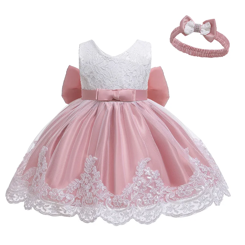 LZH Baby Girls Dress Newborn Clothes Princess Dress+Headwear For Toddler 1st Year Birthday Wedding Christening Infant Party Gown