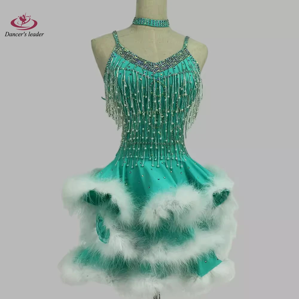 Latin Dance Stage Performance Standard Clothing High-end Customized Cake Fluffy Skirt Samba Rumba Dance Special Dress