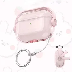 For AirPods 4 Pro 2 Pink Clear Case Cute Music Stand Holder Silicone Soft TPU Protective Earphone Cover For Airpod 1 2 3 Keyring