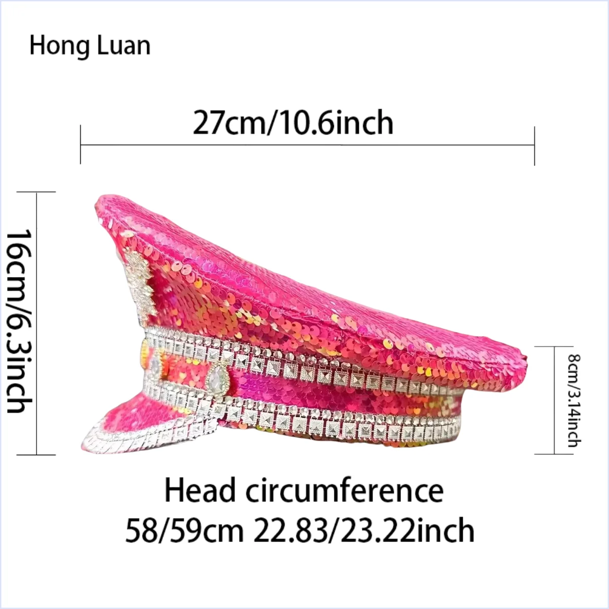 HongLuan Yellow Laser Leather Loop Captain Hat Rhinestone & Military Caps for Woman, Rave Festivals Accessories ＆ Party Cap Man