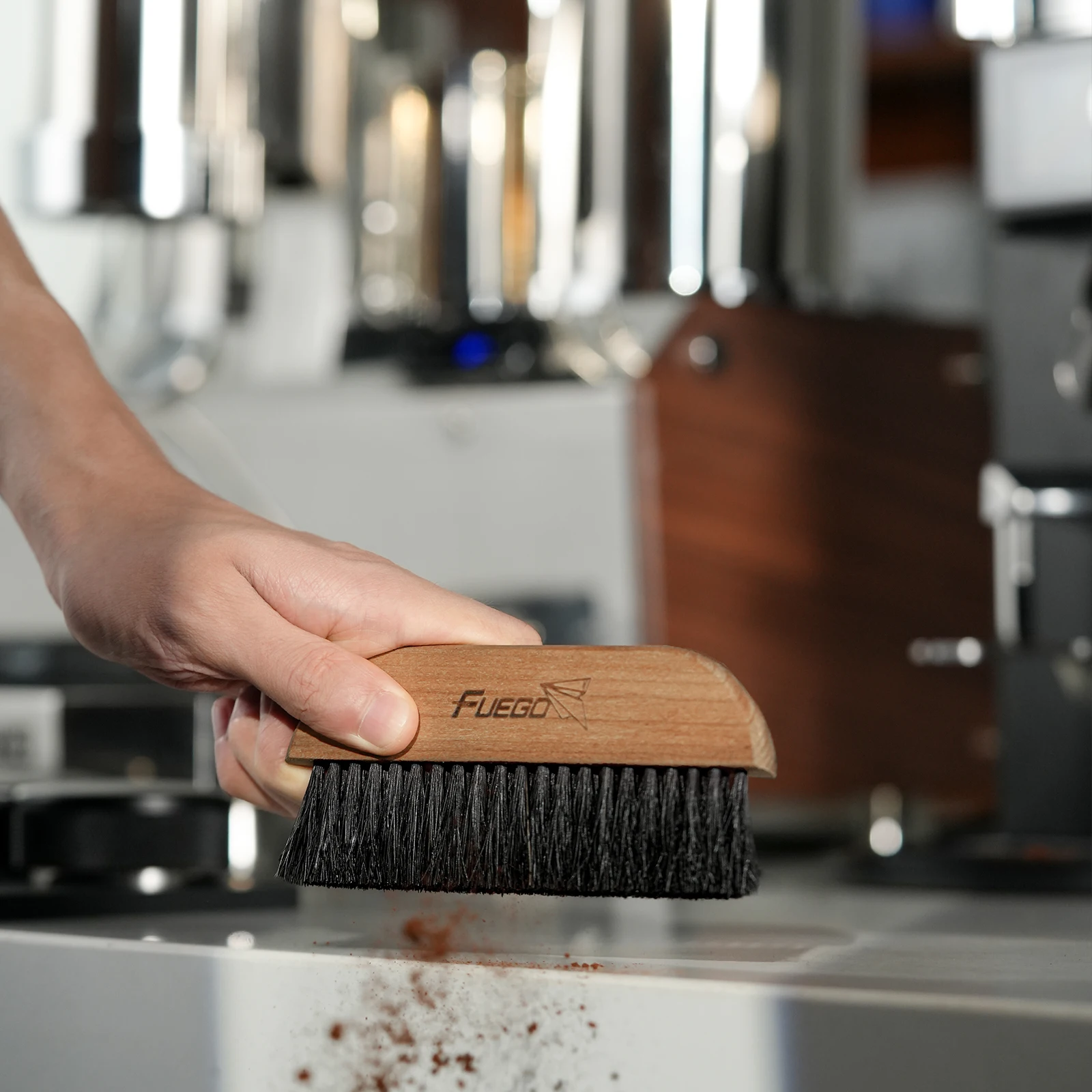 Fuego Cleaning Brush Espresso Machine Dusting Brush Wood Handle & Natural Bristles Coffee Bar Brushes Home Barista Accessories