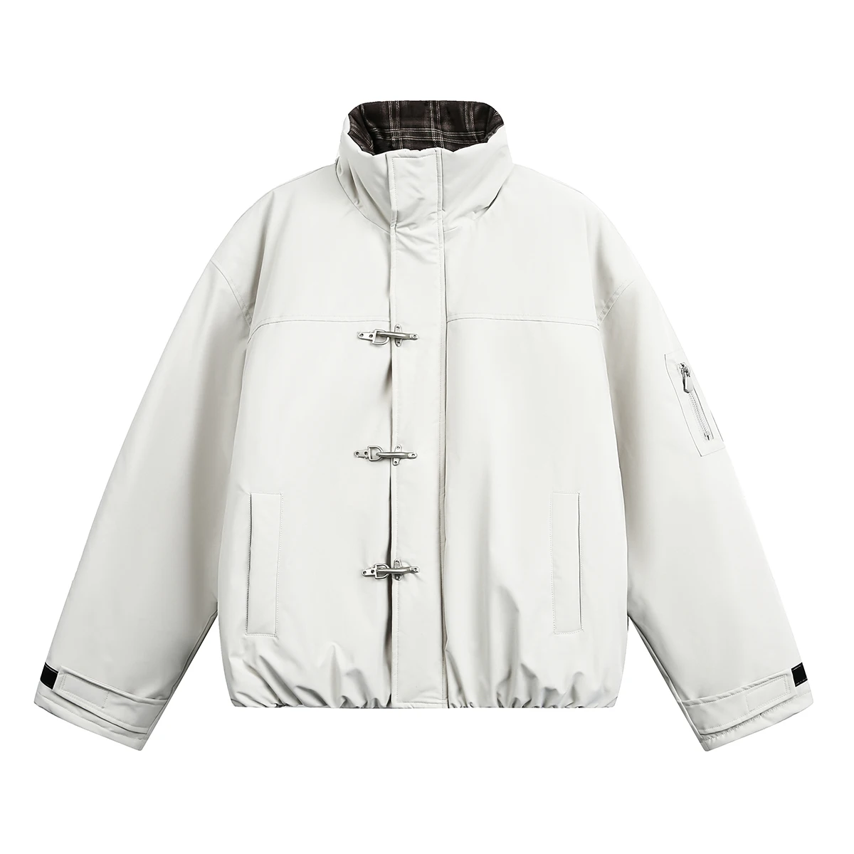 남녀공용 2025 겨울 신상 심플하고 따뜻한 두꺼운 트렌디한 단색 커플 코트 패션 에어플레인 버클 체크 스탠드 칼라 파카