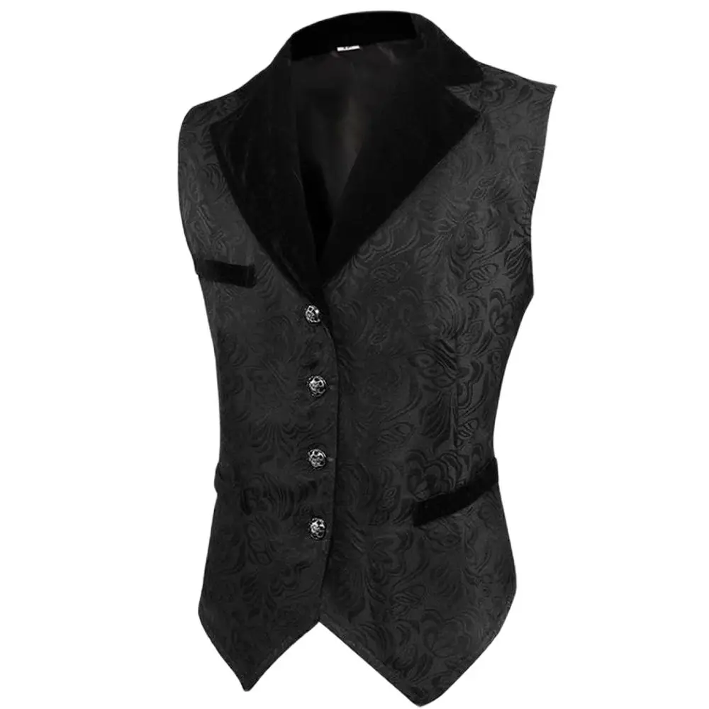 

2024 Medieval Gothic Waistcoat Steampunk Men Vest Jacquard Single Breasted Mens Suit Vests Victorian Gilet Homme Dress Up Tops