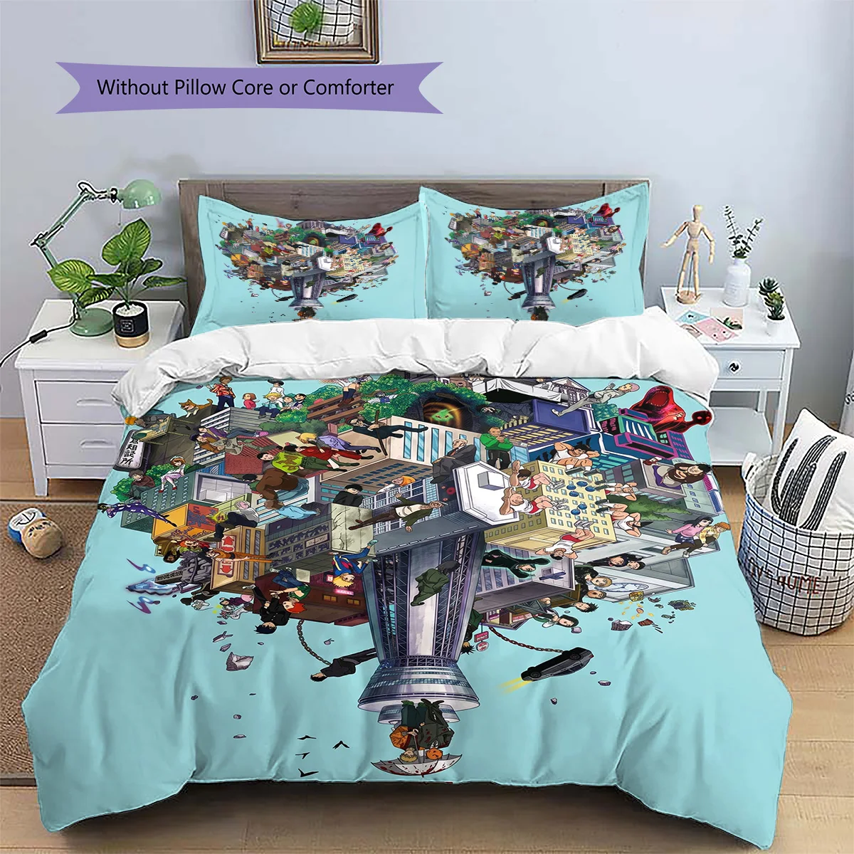 Chainsaw Man Patterned Pillowcase & Duvet Cover Set Bedroom Bedding Decor with Anime Style Great Gift for Enthusiasts YUN6515