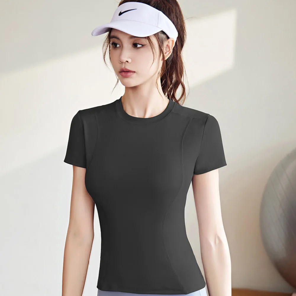 Slim Fit Yoga T Shirt Women Quick Dry Breathable Short Sleeve Top Naked Feeling Running Athletic Gym Fitness Workout Sport Tee