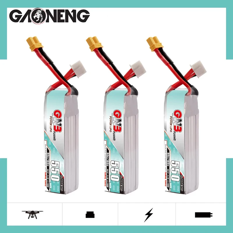 Original GNB 3S 11.1V 550mAh 90C/180C LiPo Battery For RC Helicopter Quadcopter FPV Drone Model Parts 11.1V Rechargeable Battery