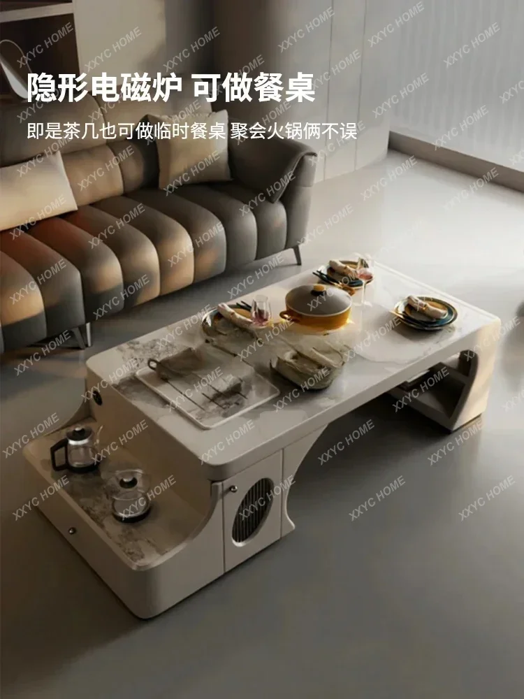 A  Light Luxury Stone Plate Retractable Kung Fu Tea Table Tea Making Integrated Small Apartment
