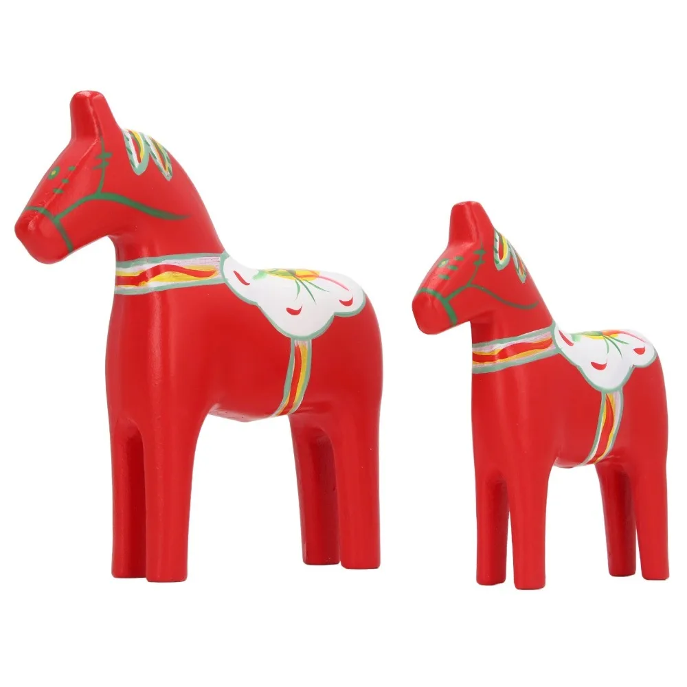 2PCS Hand Painted Dala Horse Decor Red Wooden Swedish Dala Horse Green Dalecarlian Horse Statue Christmas Ornament