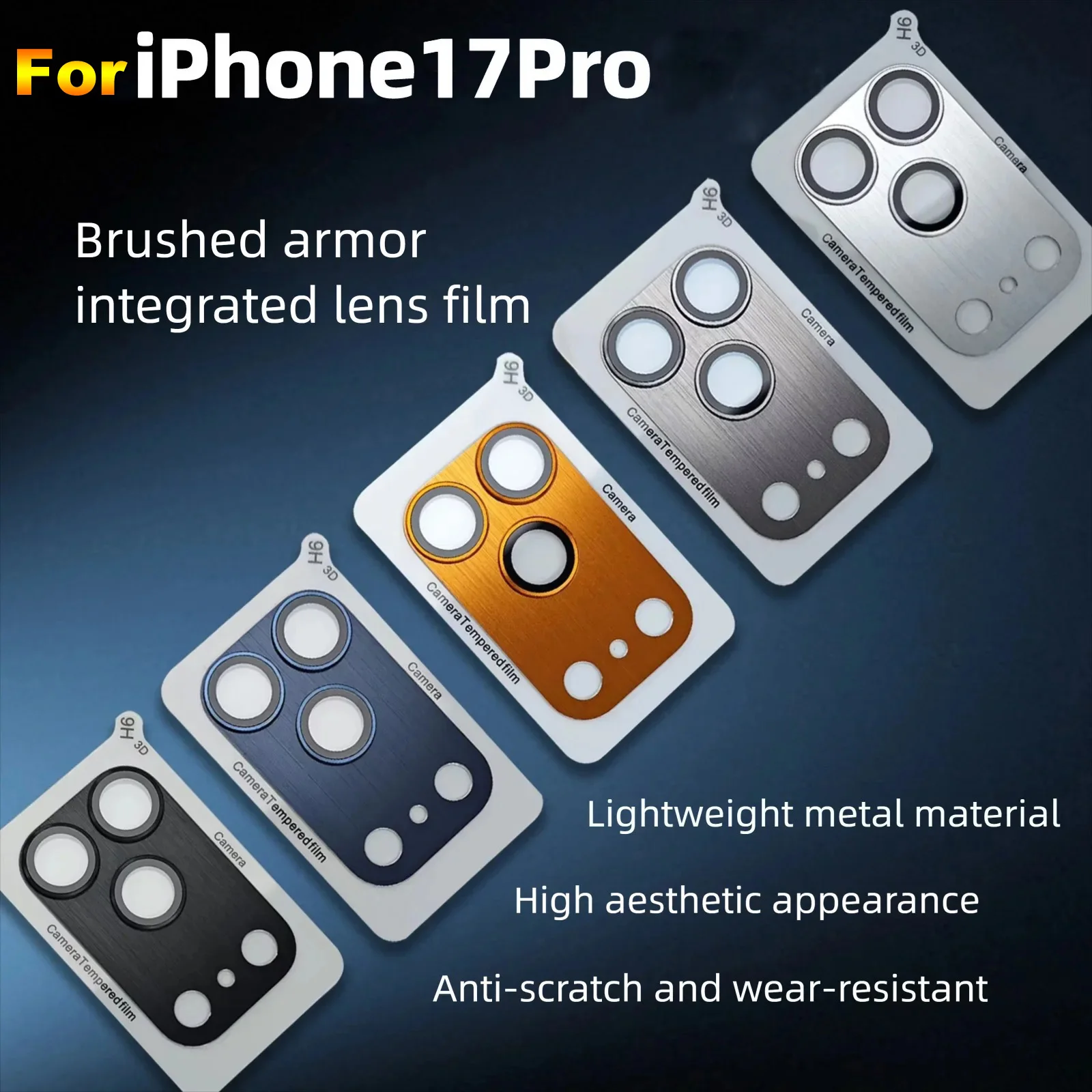 

17ProFor iPhone 17Pro Brushed Armor Camera Lens Integrated Protector Film Metal 9H+Tempered Glass Camera Screen Protective Cover