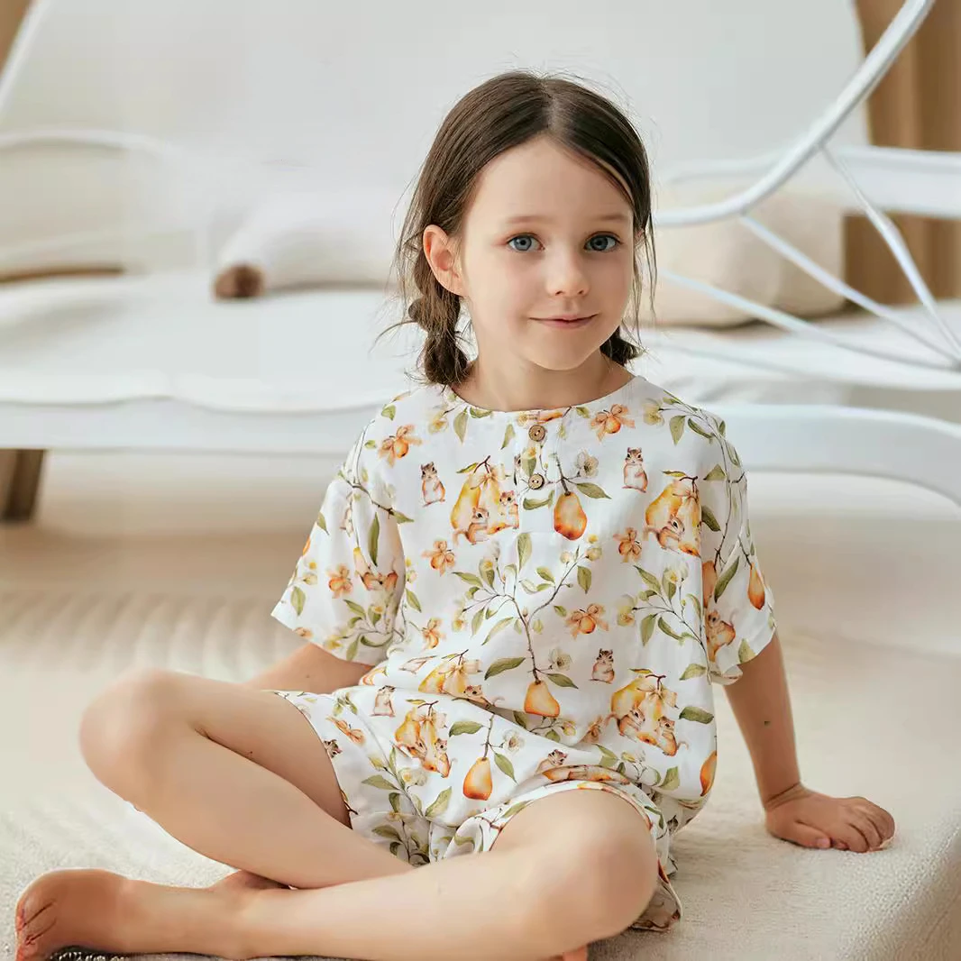 

Summer Girl Breathable Pajama Set Air Conditioned Shirt Shorts Short Sleeved Home Clothing Children's Thin Cartoon Pajama Set