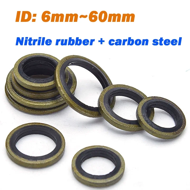 Combined Gasket ID6~60mm Carbon Steel Nitrile JB982-77 High Pressure Oil Pipe Gasket O-Ring Washer Rubber Metal Shim Washer Seal