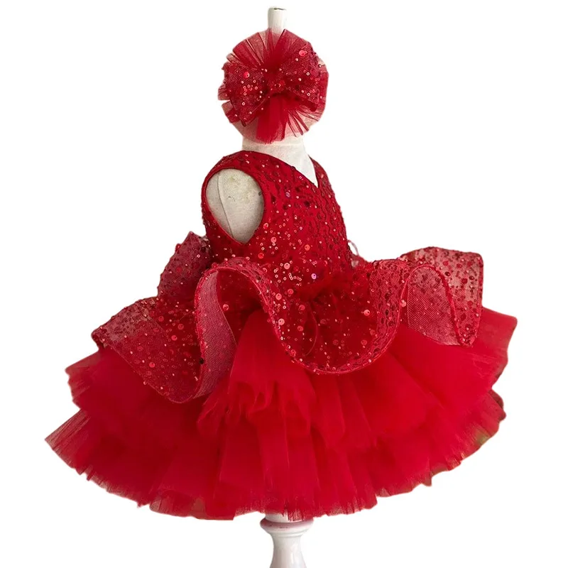 Short Girls Birthday Princess Dress Sparkling Sequin & Mesh Tutu for 1st Birthday Party Performance Flower Girl Dresses for Kids
