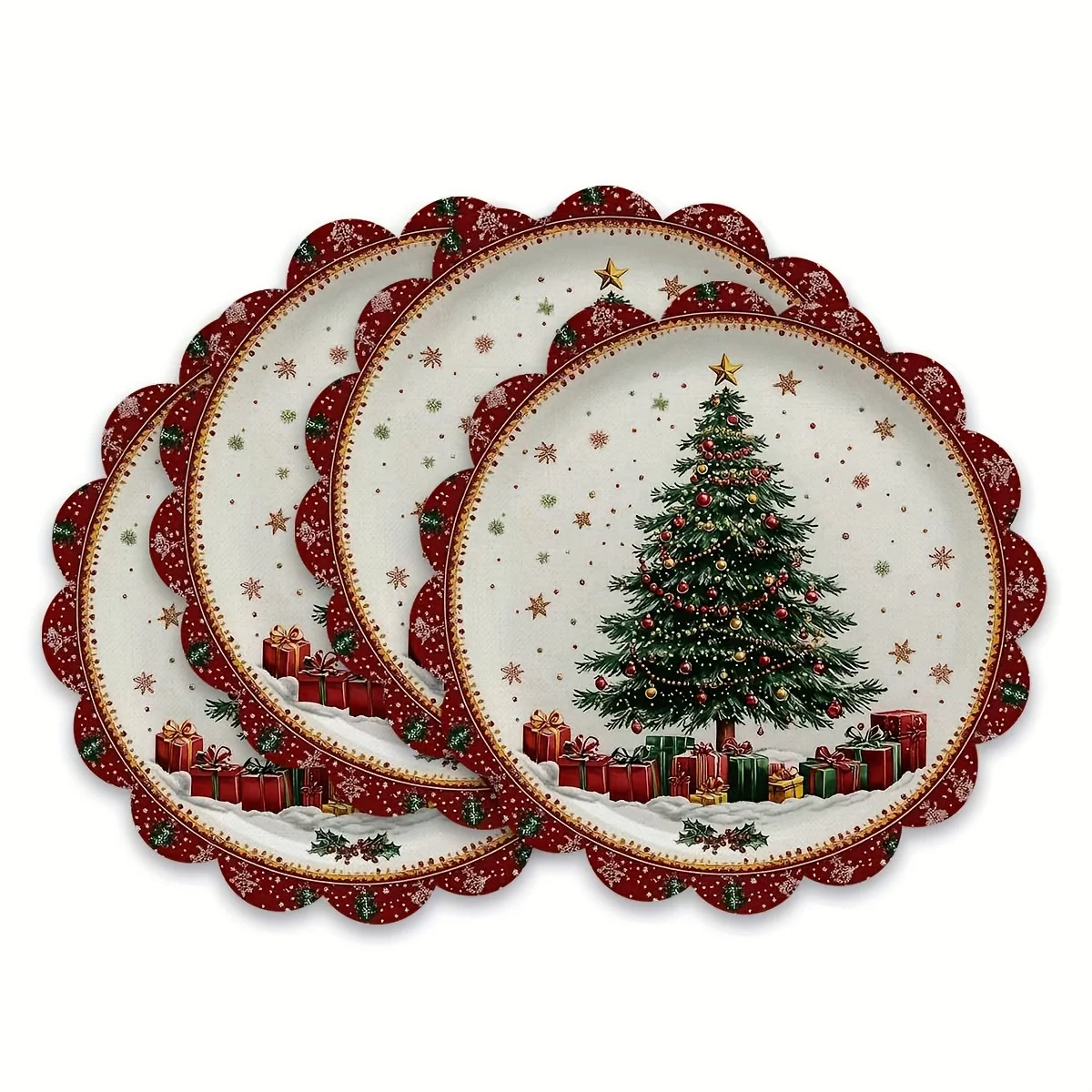 VIKAMA 4-teilige Weihnachtsbaum-Geschenk-Tischsets mit Feiertagsmotiv, Familientreffen, Weihnachtsfeier, Tischdekoration und Accessoires